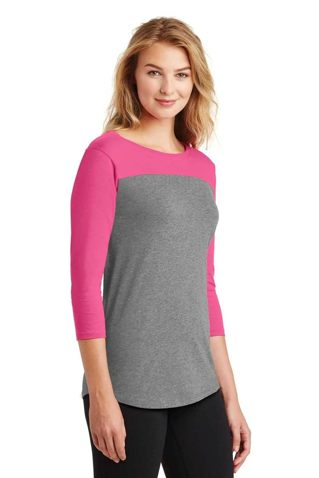 District Dt2700 Women’s Rally 3/4-sleeve Tee - Dark Fuchsia Gray Frost
