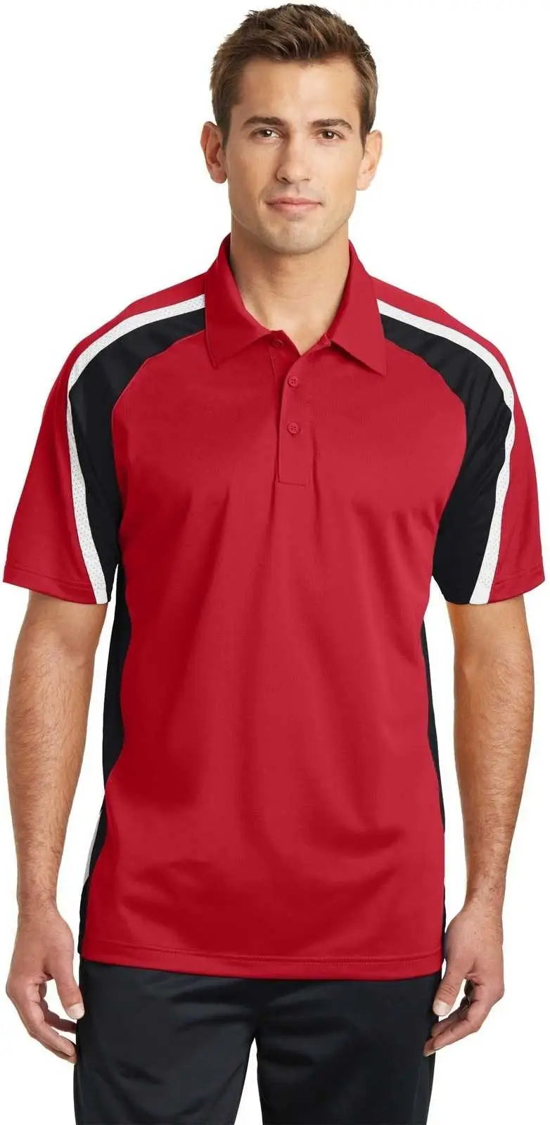 Sport-tek St654 Tricolor Micropique Sport-wick Polo - True Red Black White