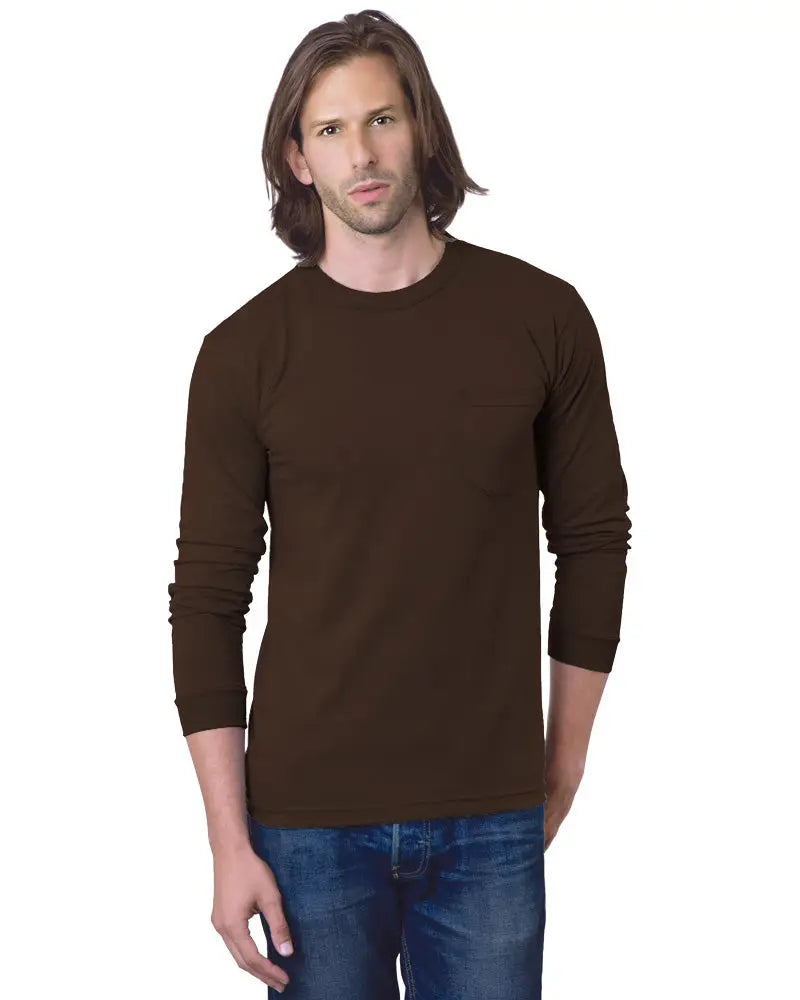 Bayside 8100 Usa-made Long Sleeve Pocket T-shirt - Chocolate