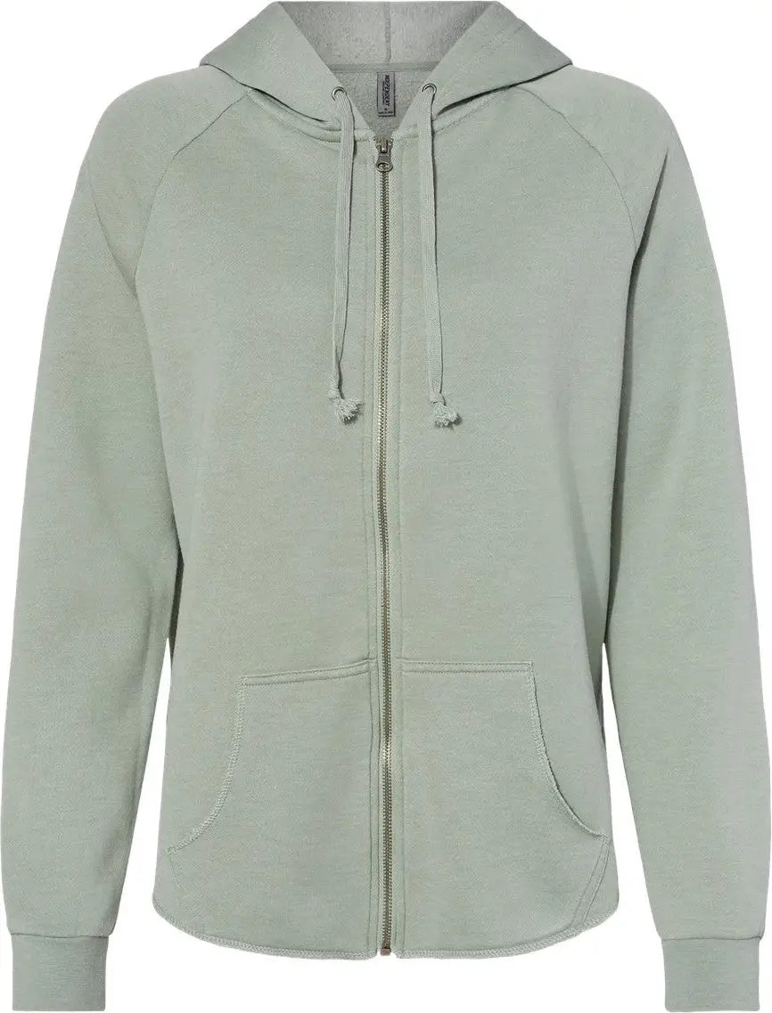 Independent Trading Co. Prm2500z Women’s California Wave Wash Full-zip Hooded Sweatshirt - Sage - Blue / Xs