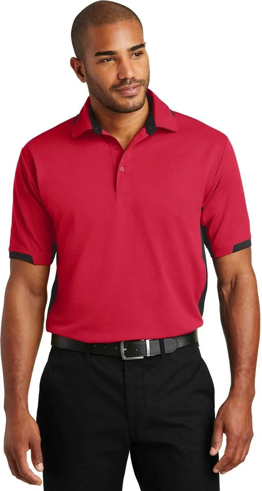 Port Authority K524 Dry Zone Colorblock Ottoman Polo - Engine Red Black