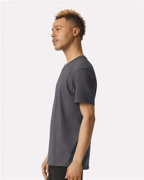 American Apparel 2004cvc Cvc Henley Tee - Heather Charcoal