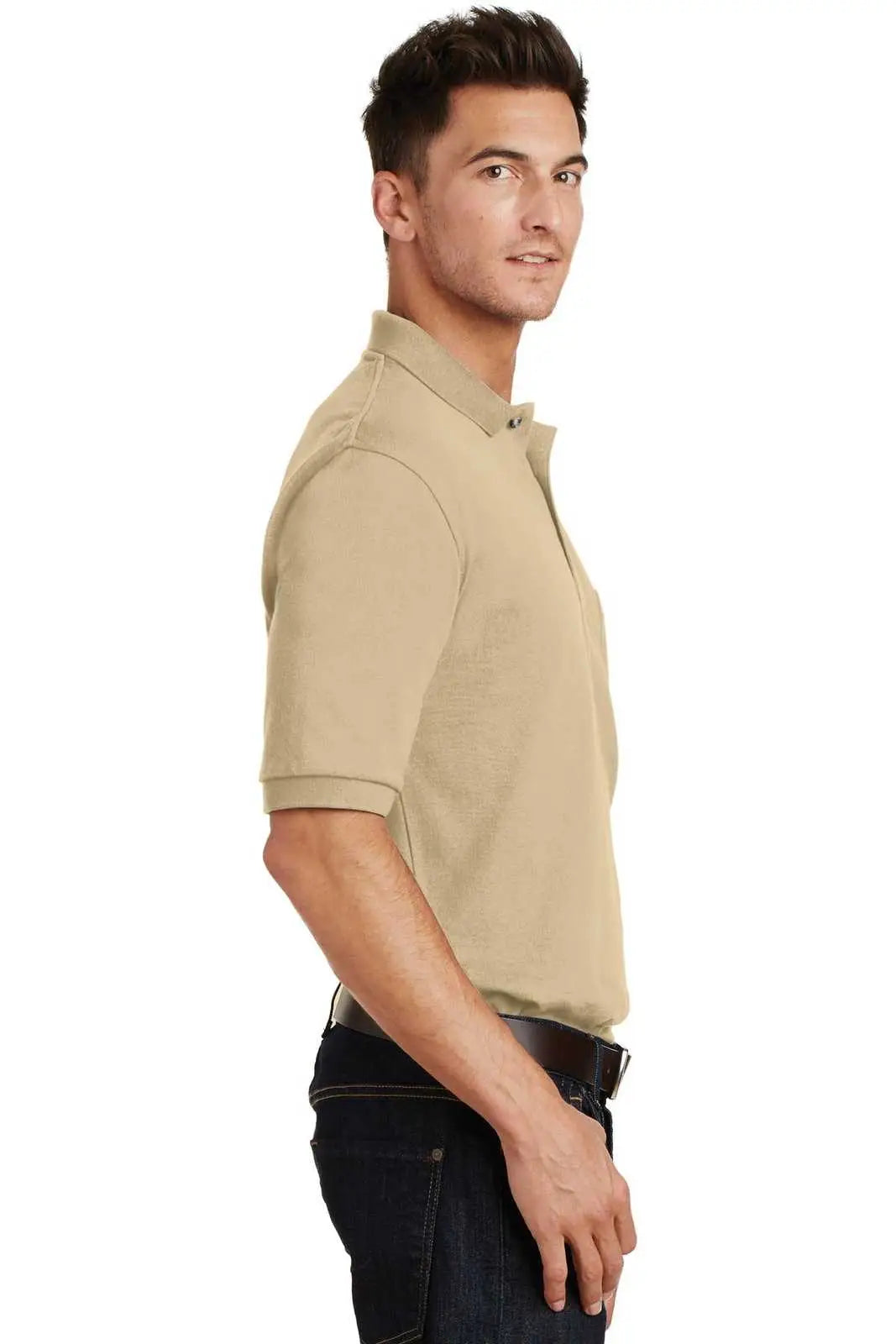 Port Authority K420p Heavyweight Cotton Pique Polo with Pocket - Stone