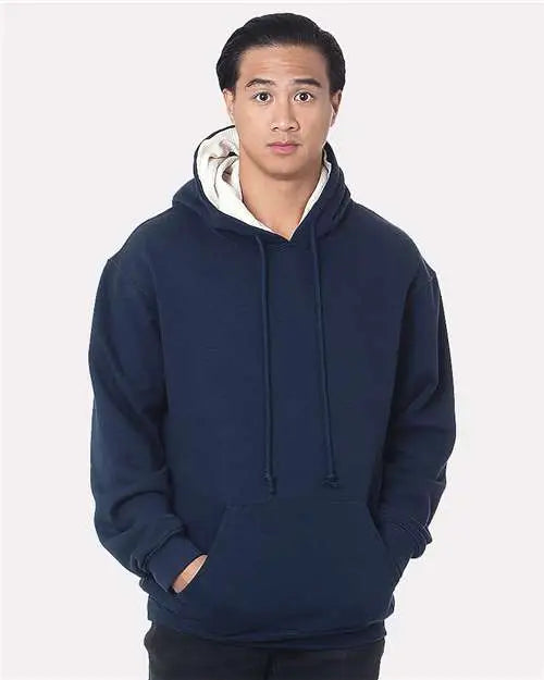 Bayside 930b Usa-made Super Heavy Thermal Lined Hooded Sweatshirt - 930 - Navy Cream - Navy/ / Adult m