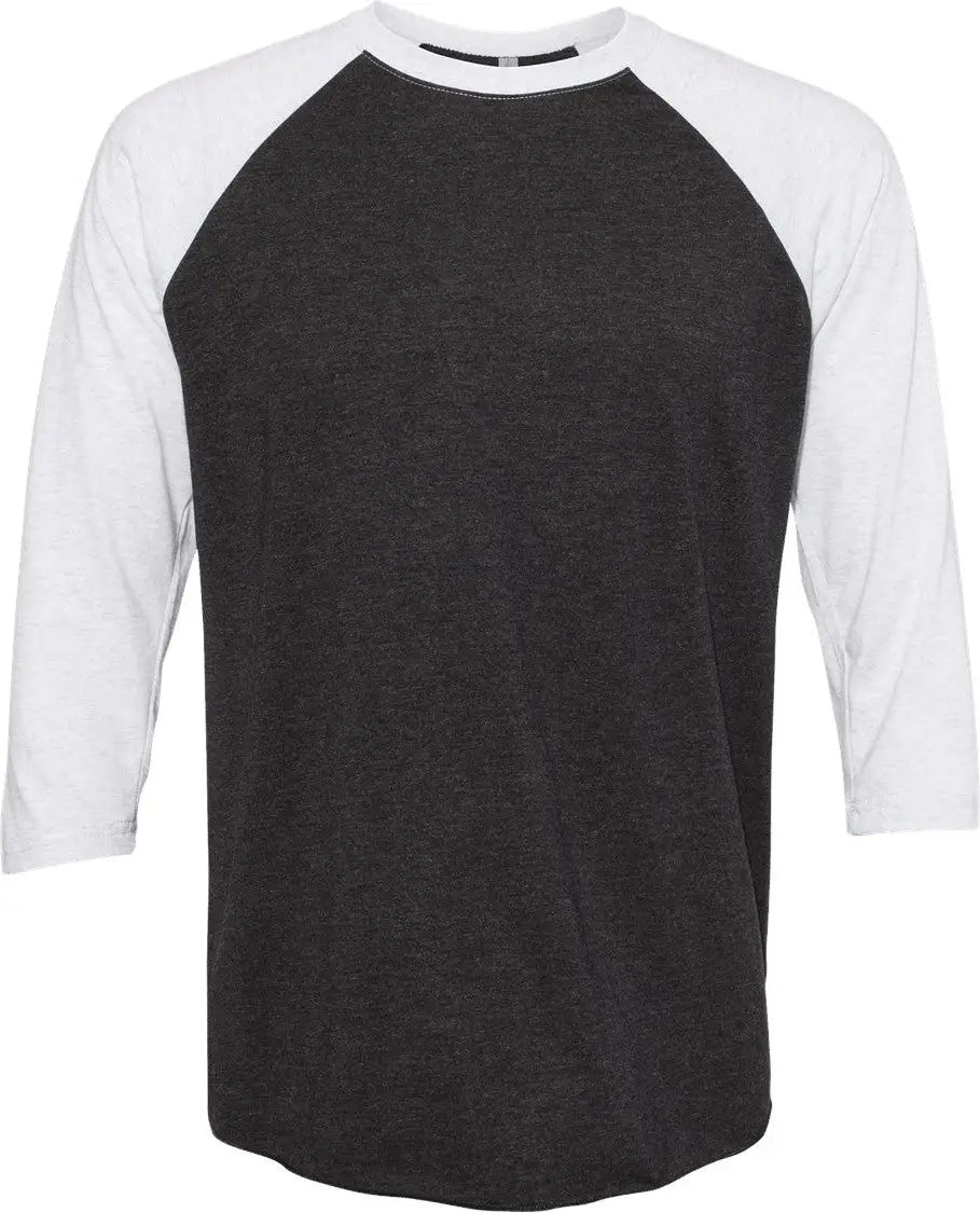 Next Level 6051 Tri-blend 3/4 Raglan T-shirt - Heather White - Vintage Black - Adult Xs