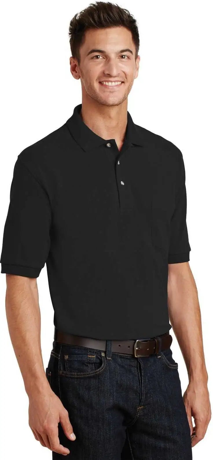 Port Authority K420p Heavyweight Cotton Pique Polo with Pocket - Black