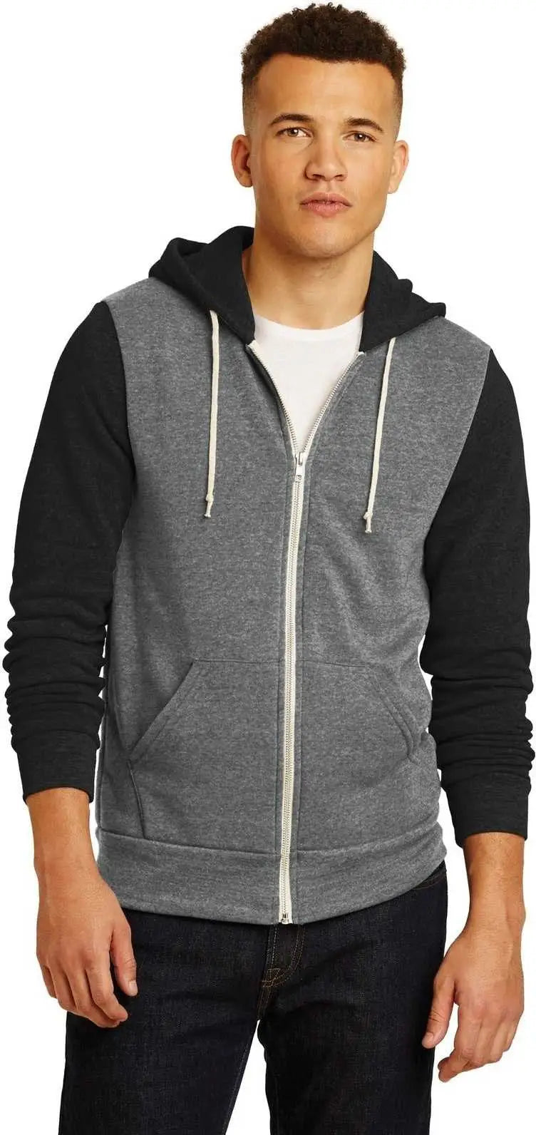 Alternative Aa32023 Colorblock Rocky Eco Fleece Zip Hoodie - Gray True Black