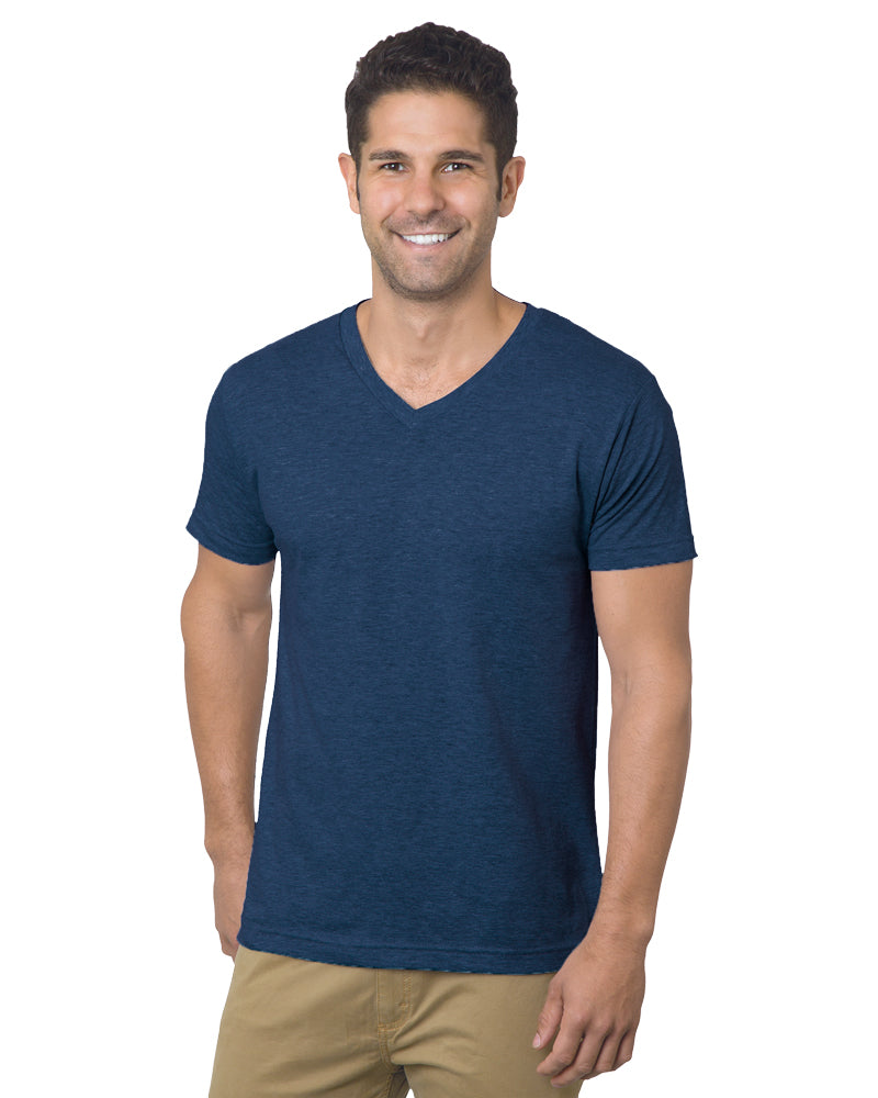 Bayside 5025 USA-Made V-Neck T-Shirt - Heather Navy