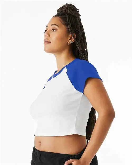 Bella + Canvas 1201 Women’s Micro Rib Raglan Baby Tee - White True Royal