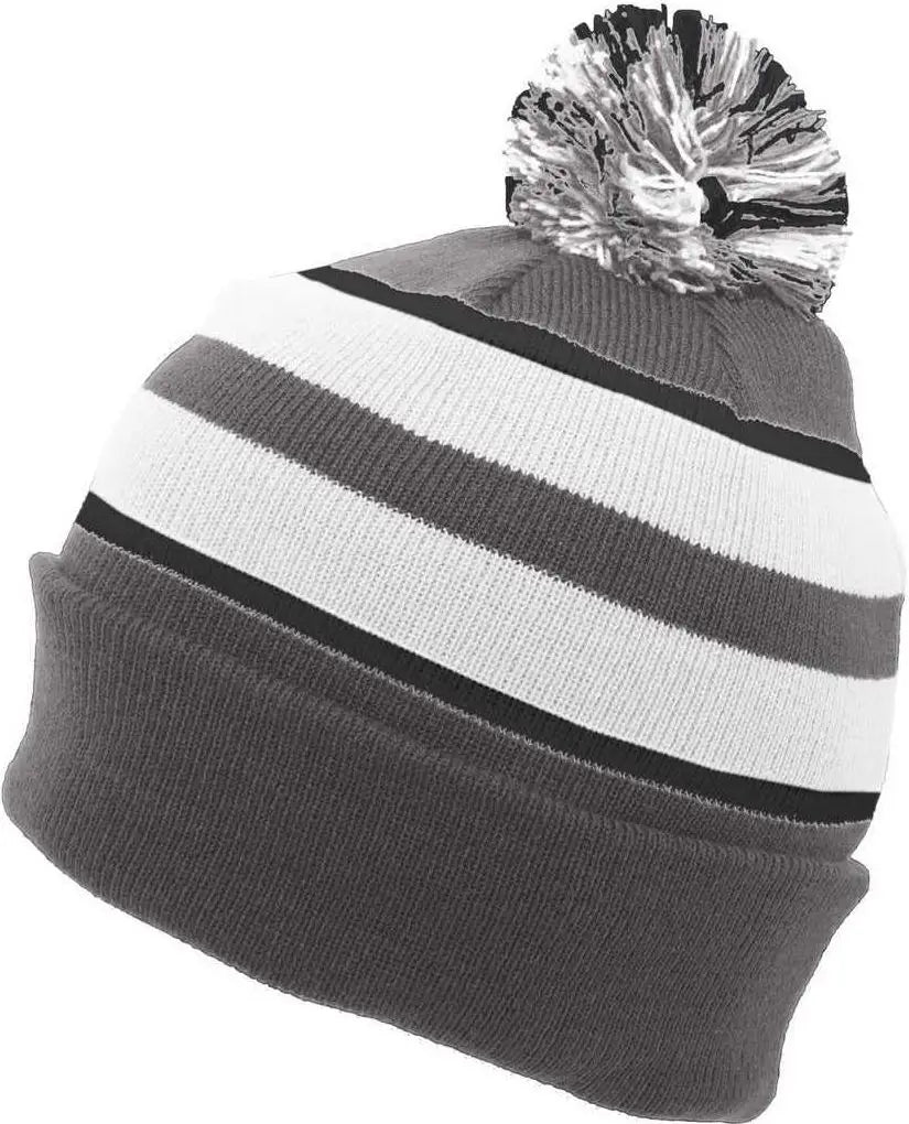 Pacific Headwear 641k Pom-pom Cuff Beanie - Graphite White Black - Dark Gray / 7’’ - 7 7/8’’