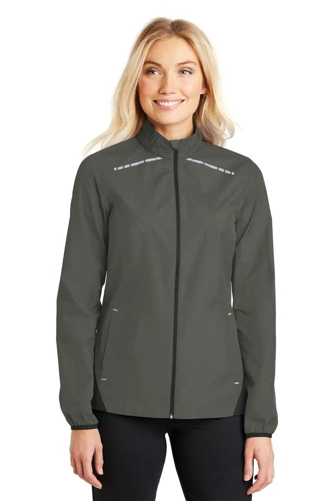Port Authority L345 Ladies Zephyr Reflective Hit Full-zip Jacket - Gray Steel Deep Black