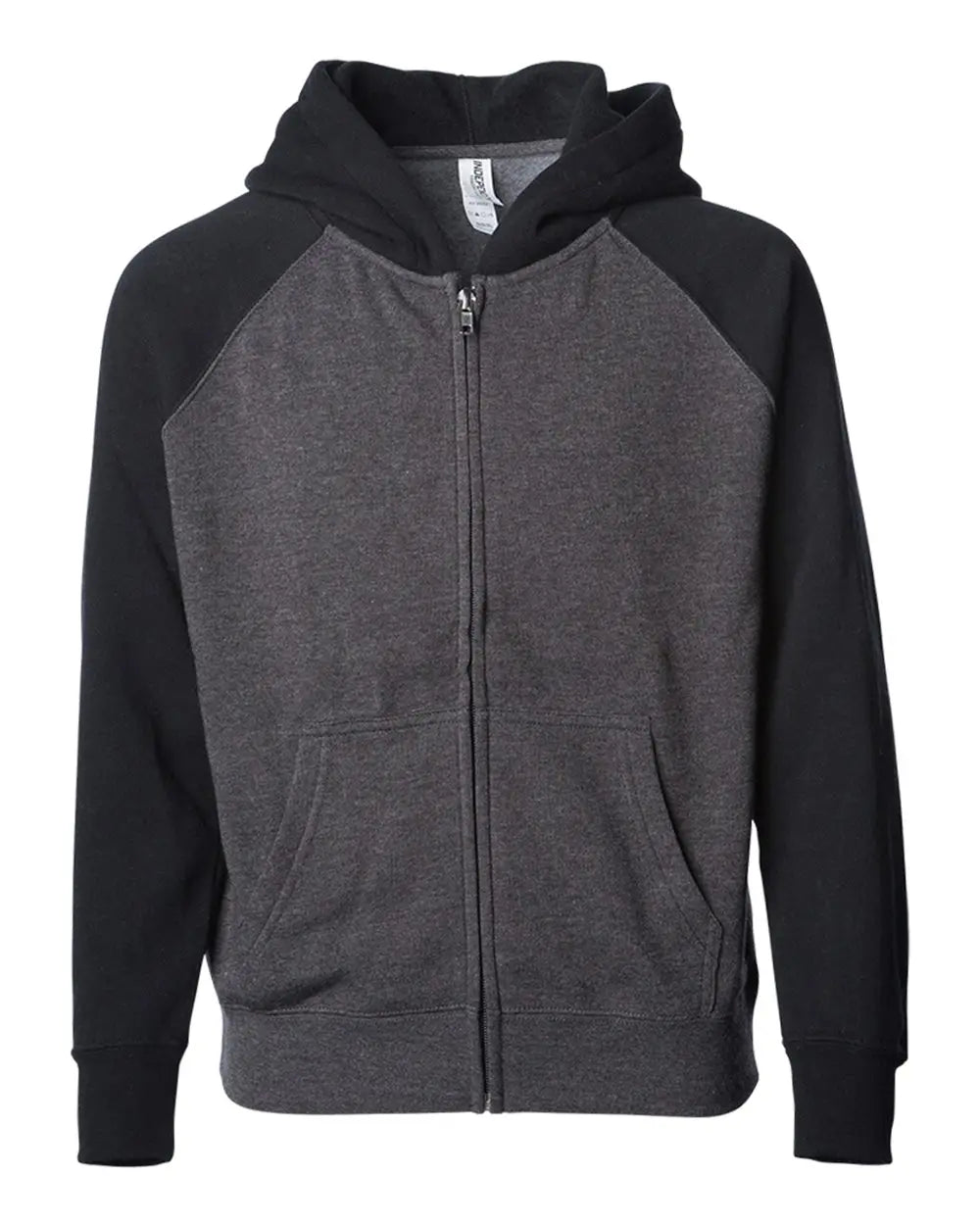 Independent Trading Co. Prm15ysbz Youth Lightweight Special Blend Raglan Zip Hood - Carbon Black - Dark Gray / Xs