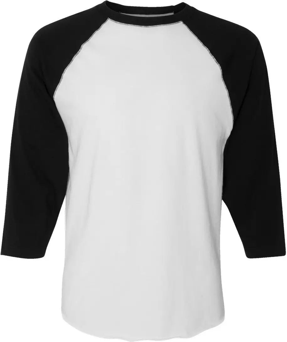 Lat 6930 Baseball Fine Jersey Three-quarter Sleeve Tee - White Solid Black - s