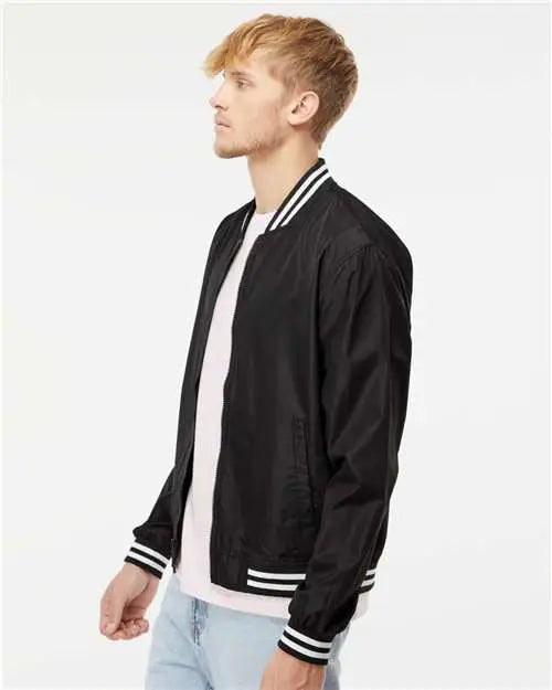 Independent Trading Co. Exp52bmr Lightweight Bomber Jacket - Black White Stripe