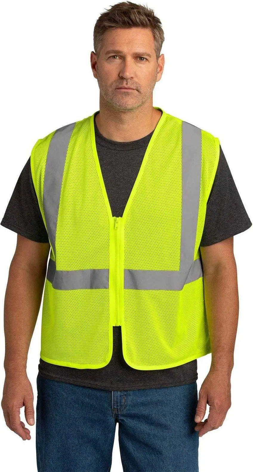 Cornerstone Csv101 Ansi 107 Class 2 Economy Mesh Zippered Vest - Safety Yellow