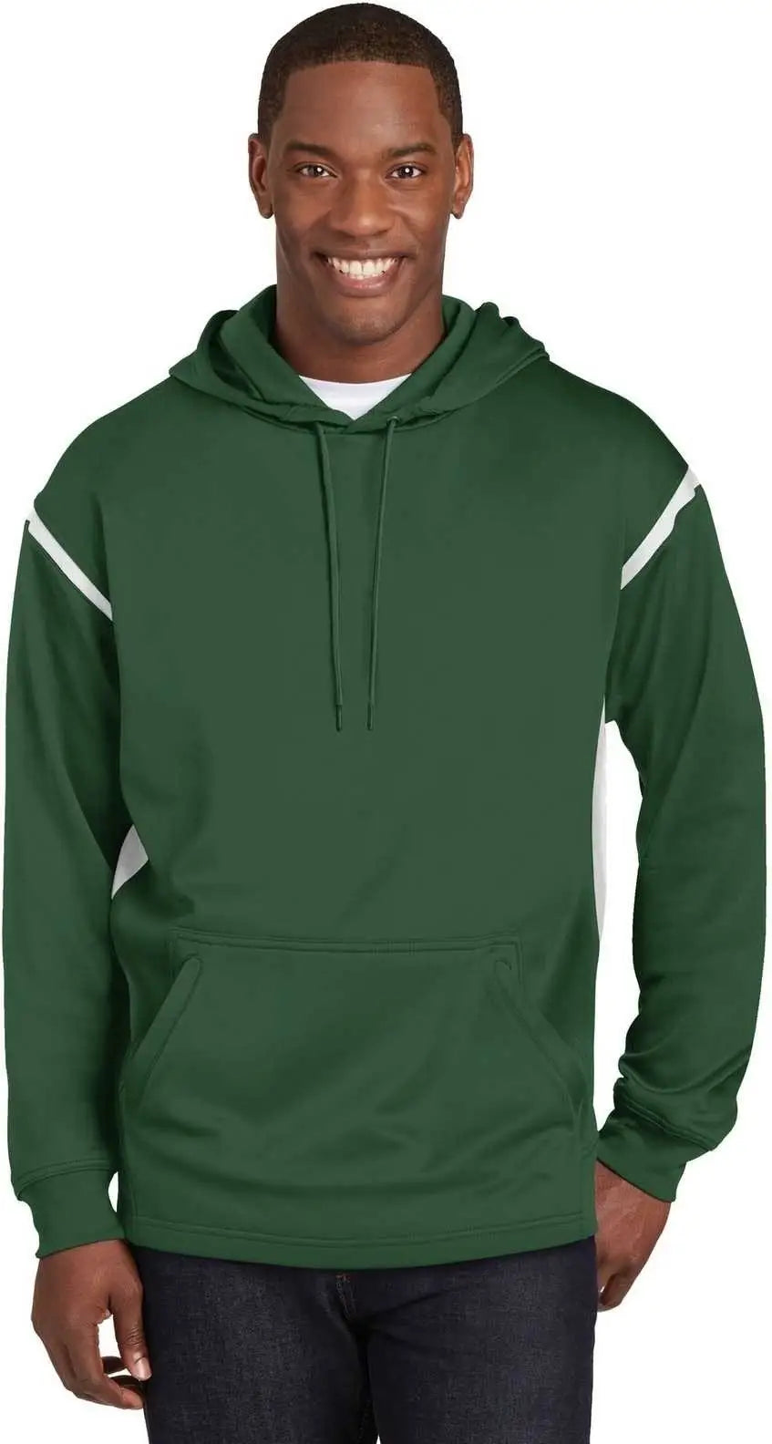 Sport-tek F246 Tech Fleece Colorblock Hooded Sweatshirt - Forest Green White