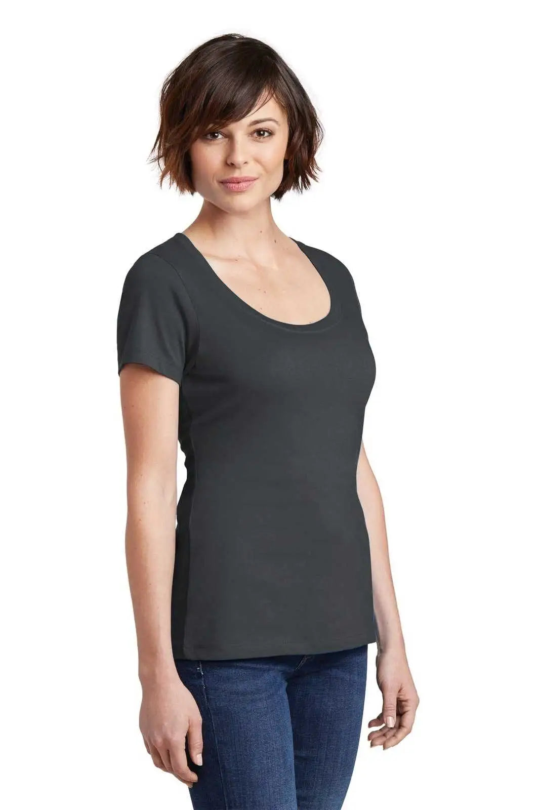 District Dm106l Women’s Perfect Weight Scoop Tee - Charcoal