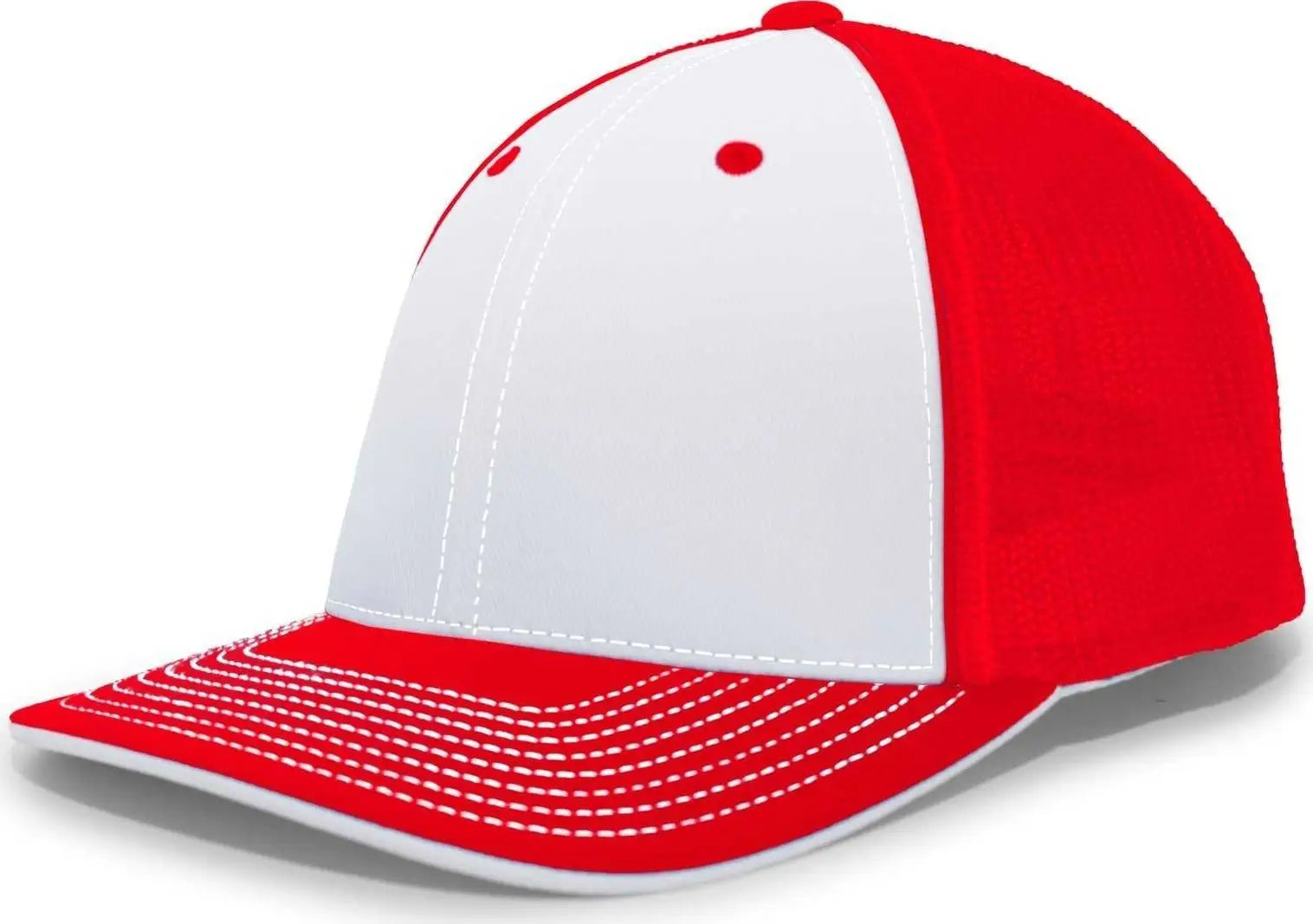 Pacific Headwear 404m Trucker Flexfit Cap - White Red - 6 1/2’’ - 7’’