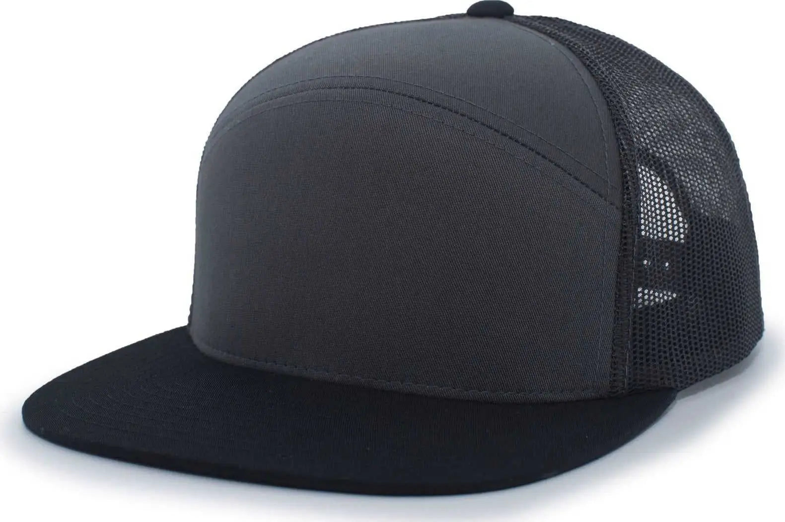 Pacific Headwear 787 6-panel Arch Snapback Trucker Cap - Charcoal Black - Dark Gray / 7’’ - 7 7/8’’