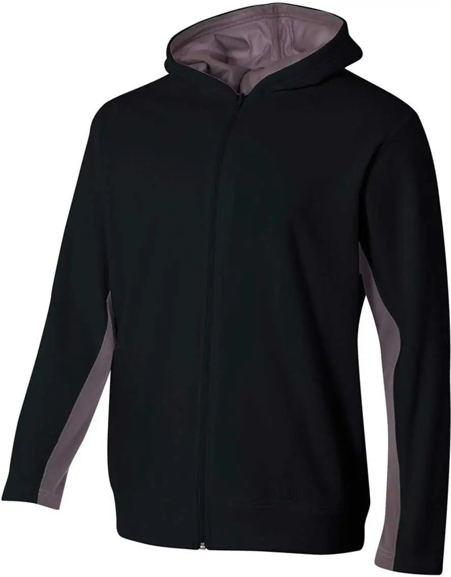 A4 Nb4251 Youth Full Zip Color Block Fleece Hoodie - Black Graphite