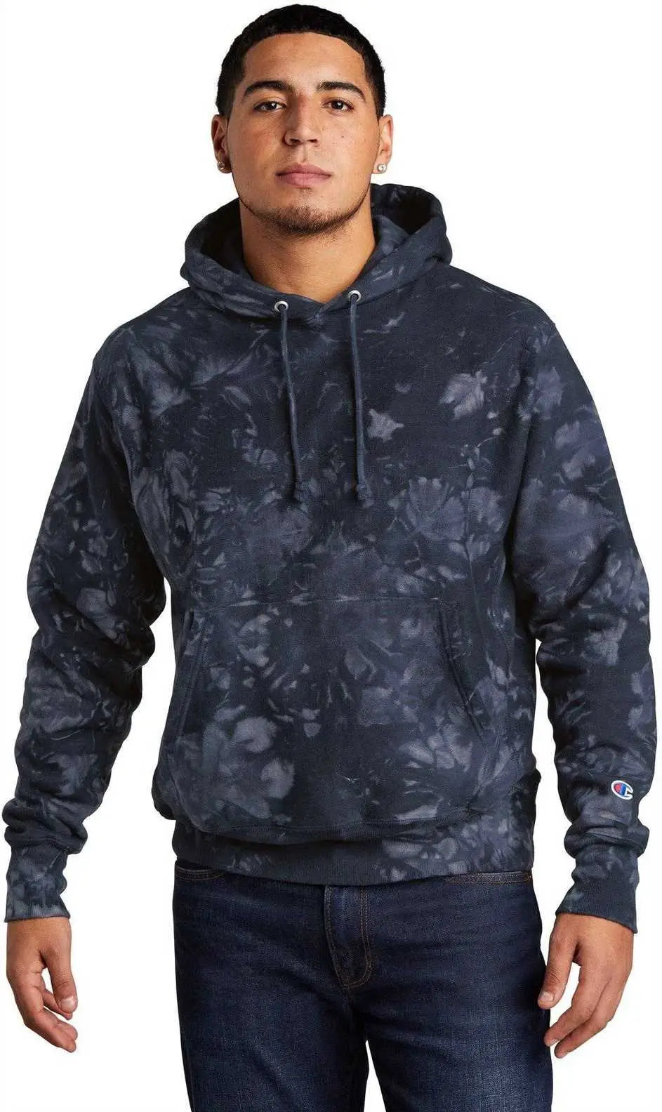 Champion Tds101 Reverse Weave Scrunch-dye Tie-dye Hooded Sweatshirt - Navy