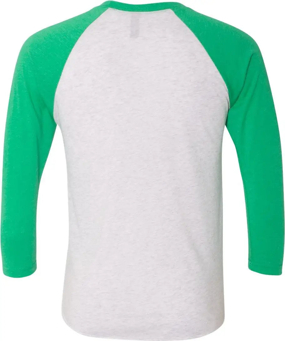 Next Level 6051 Tri-blend 3/4 Raglan T-shirt - Envy - Heather White - Green / Adult Xs