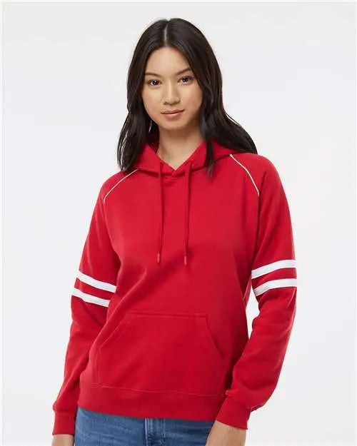 J. America 8645 Women’s Varsity Fleece Piped Hooded Sweatshirt - Red