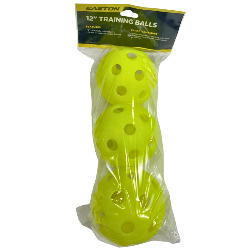Easton Plastic 12" Training Balls (3pk) - Neon Yellow - HIT a Double - 1
