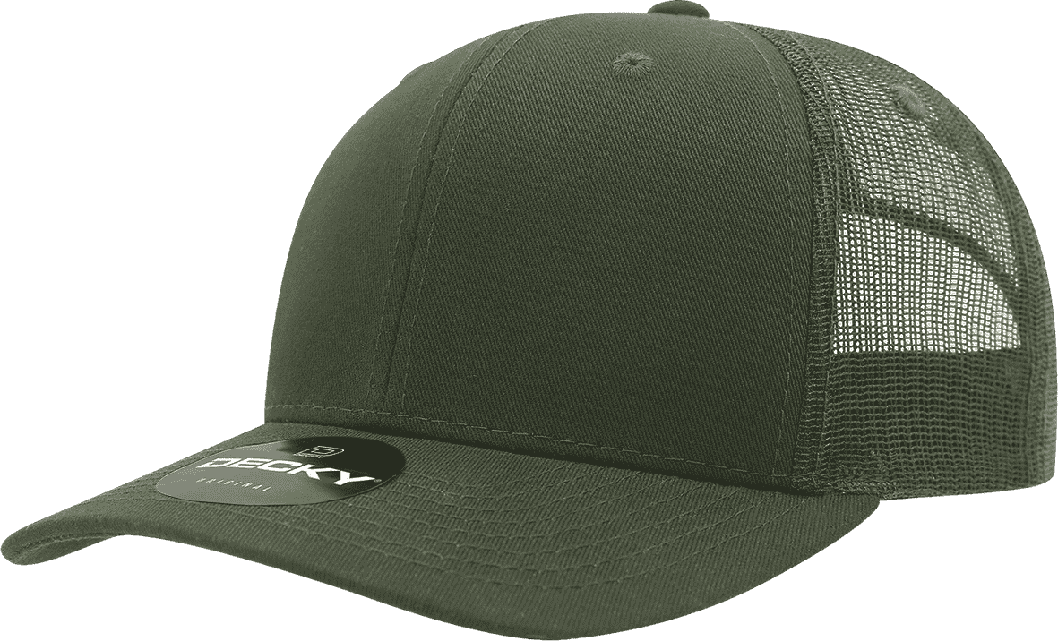Decky 6021 Mid Profile 6 Panel Poly Cotton Trucker Cap - Olive - one Size Fits Most