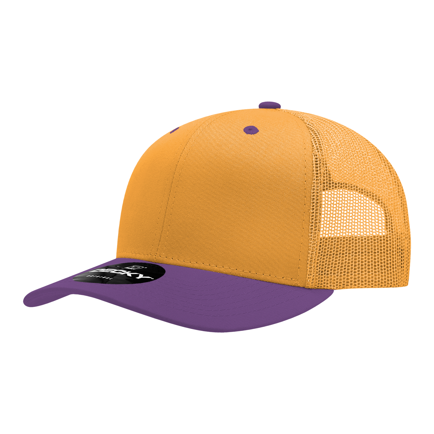 Decky 6021 Mid Profile 6 Panel Poly Cotton Trucker Cap - Gold Purple