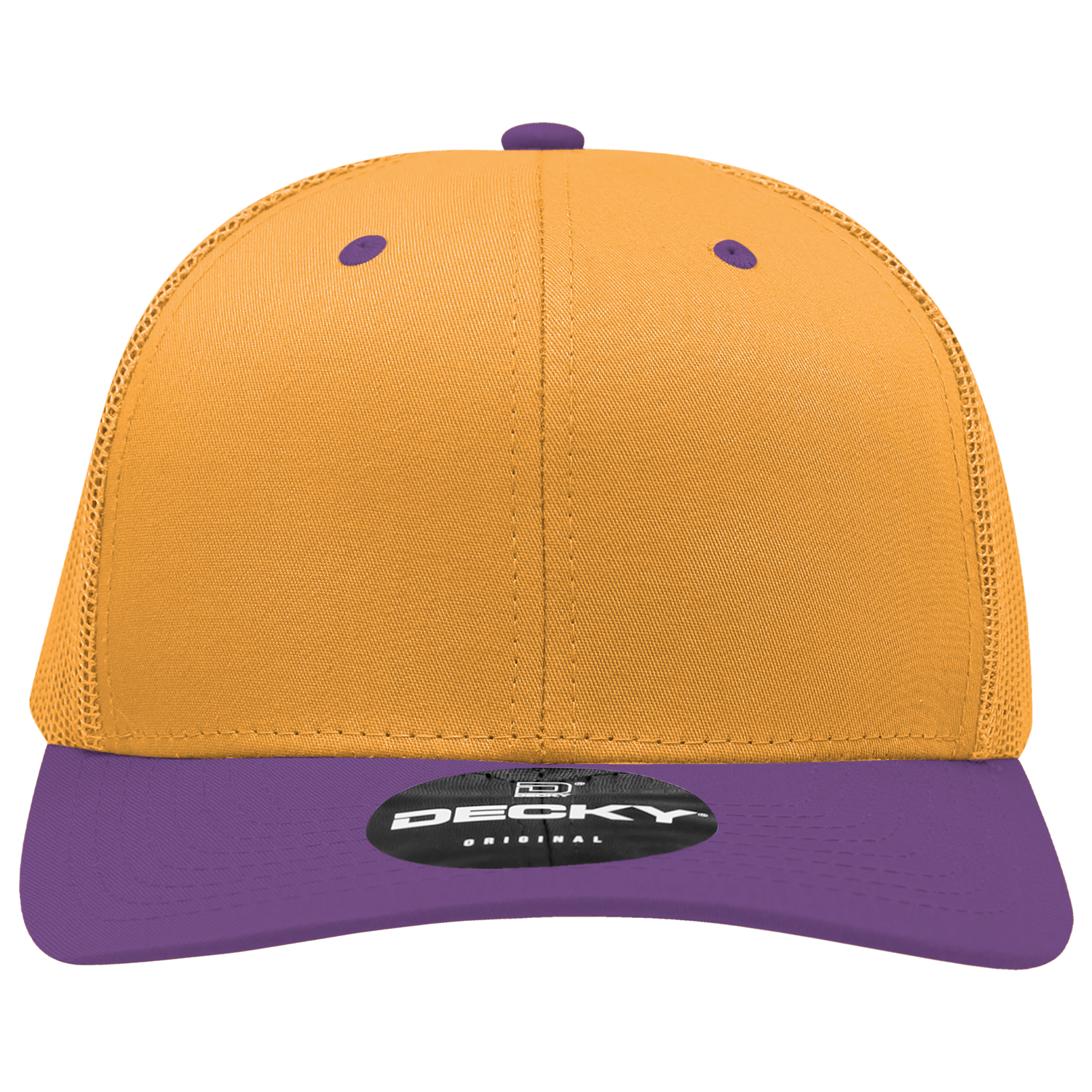 Decky 6021 Mid Profile 6 Panel Poly Cotton Trucker Cap - Gold Purple