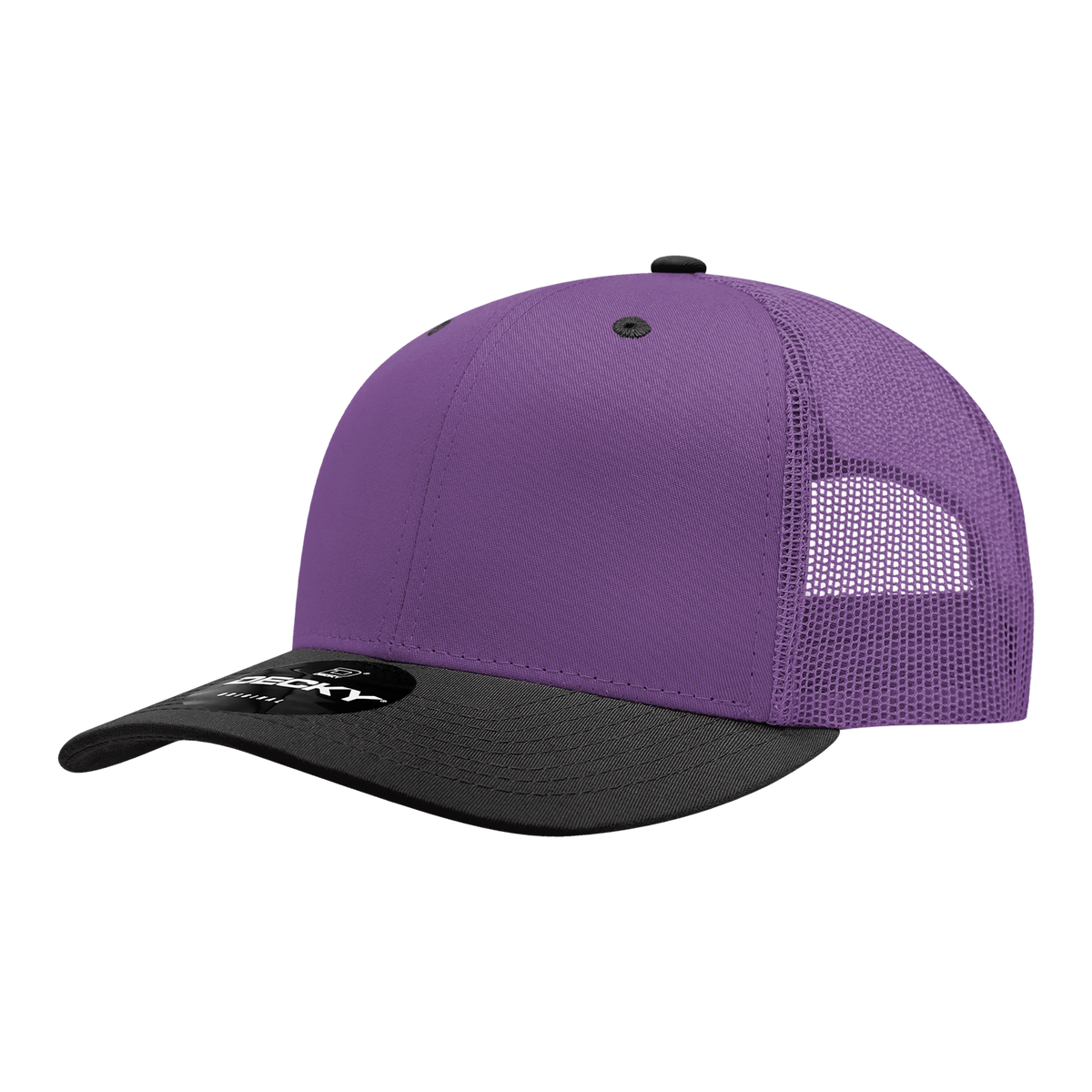 Decky 6021 Mid Profile 6 Panel Poly Cotton Trucker Cap - Purple Black