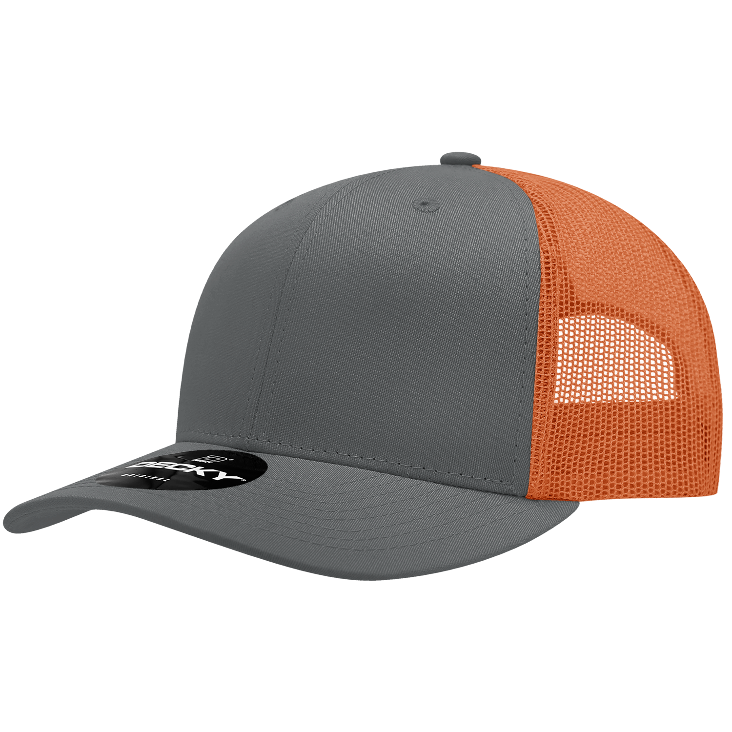 Decky 6021 Mid Profile 6 Panel Poly Cotton Trucker Cap - Charcoal Orange