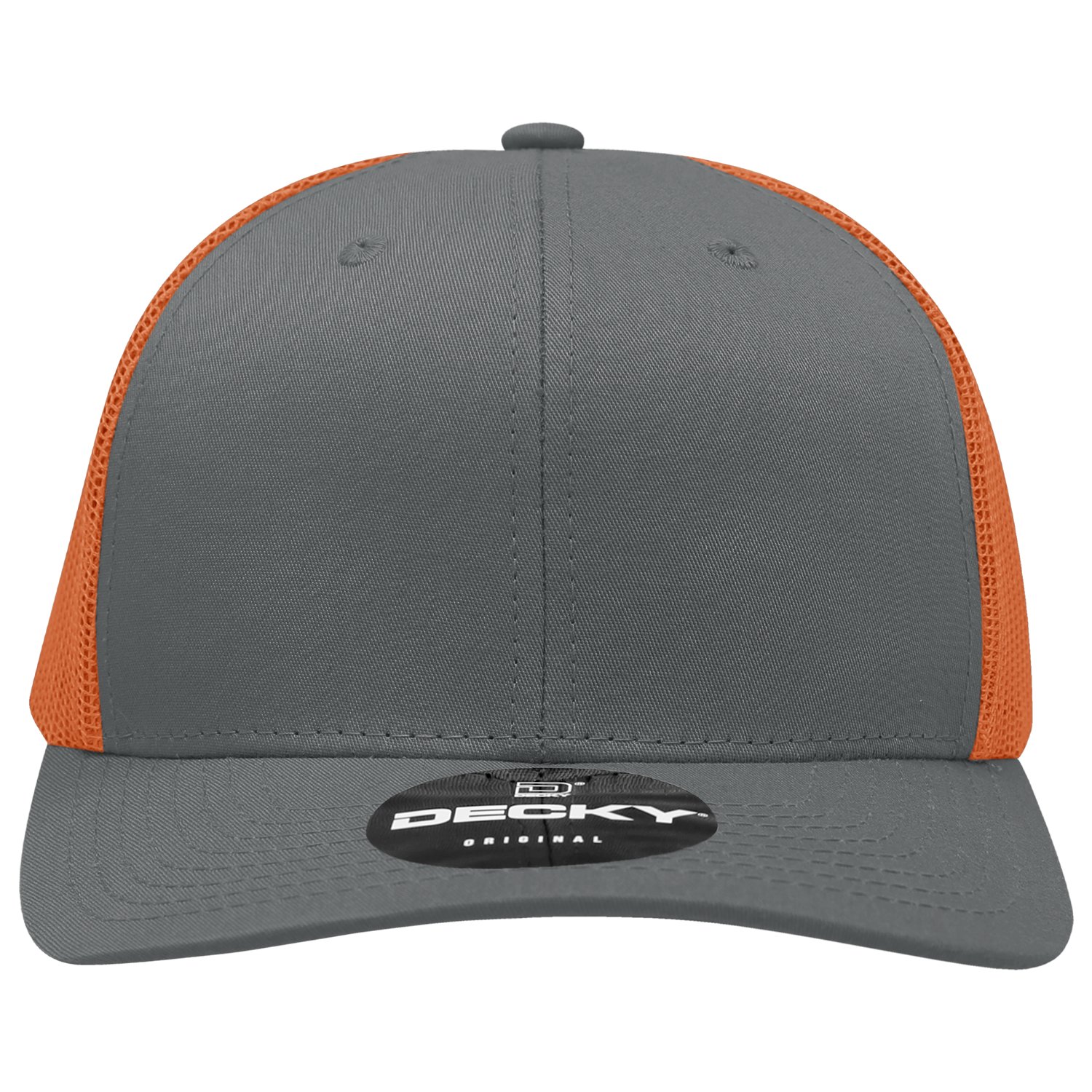 Decky 6021 Mid Profile 6 Panel Poly Cotton Trucker Cap - Charcoal Orange