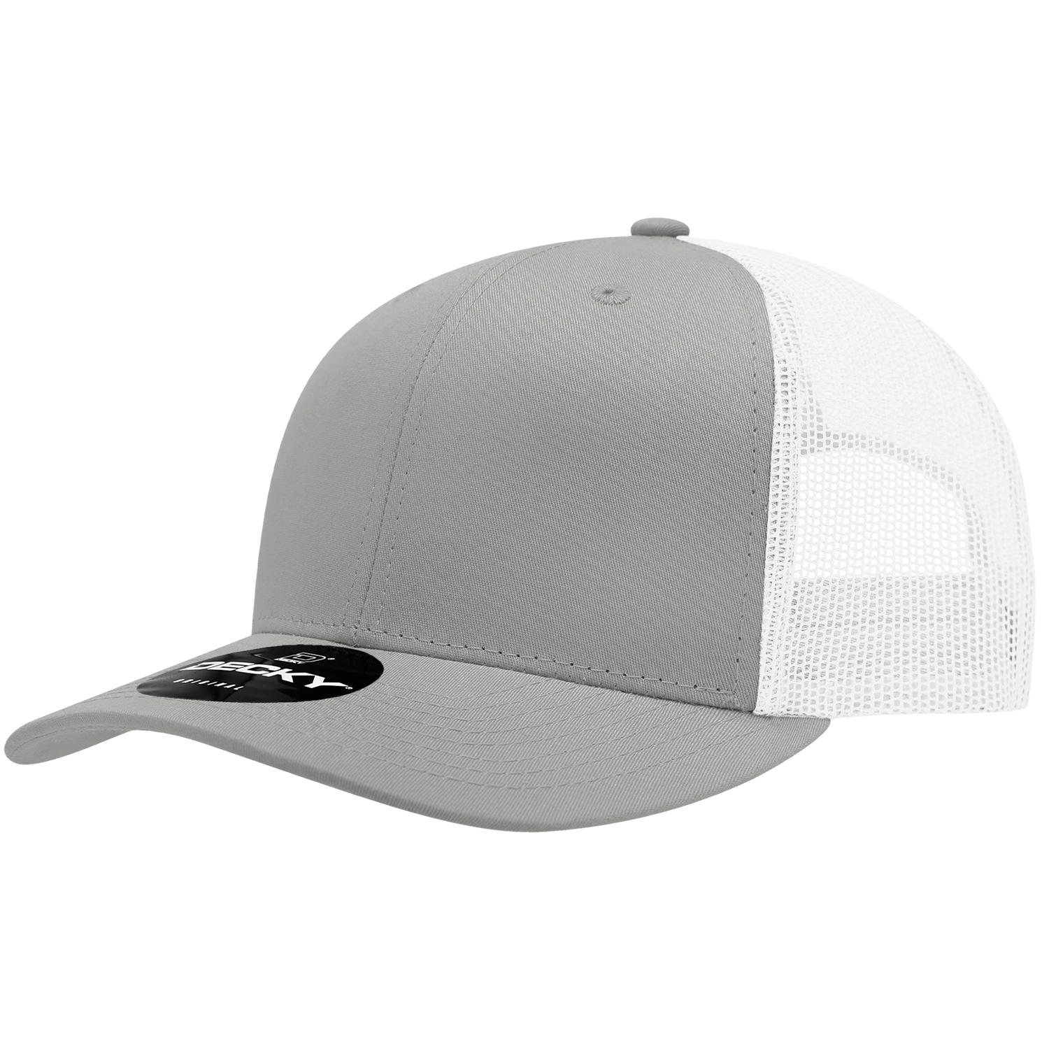 Decky 6021 Mid Profile 6 Panel Poly Cotton Trucker Cap - Grey White