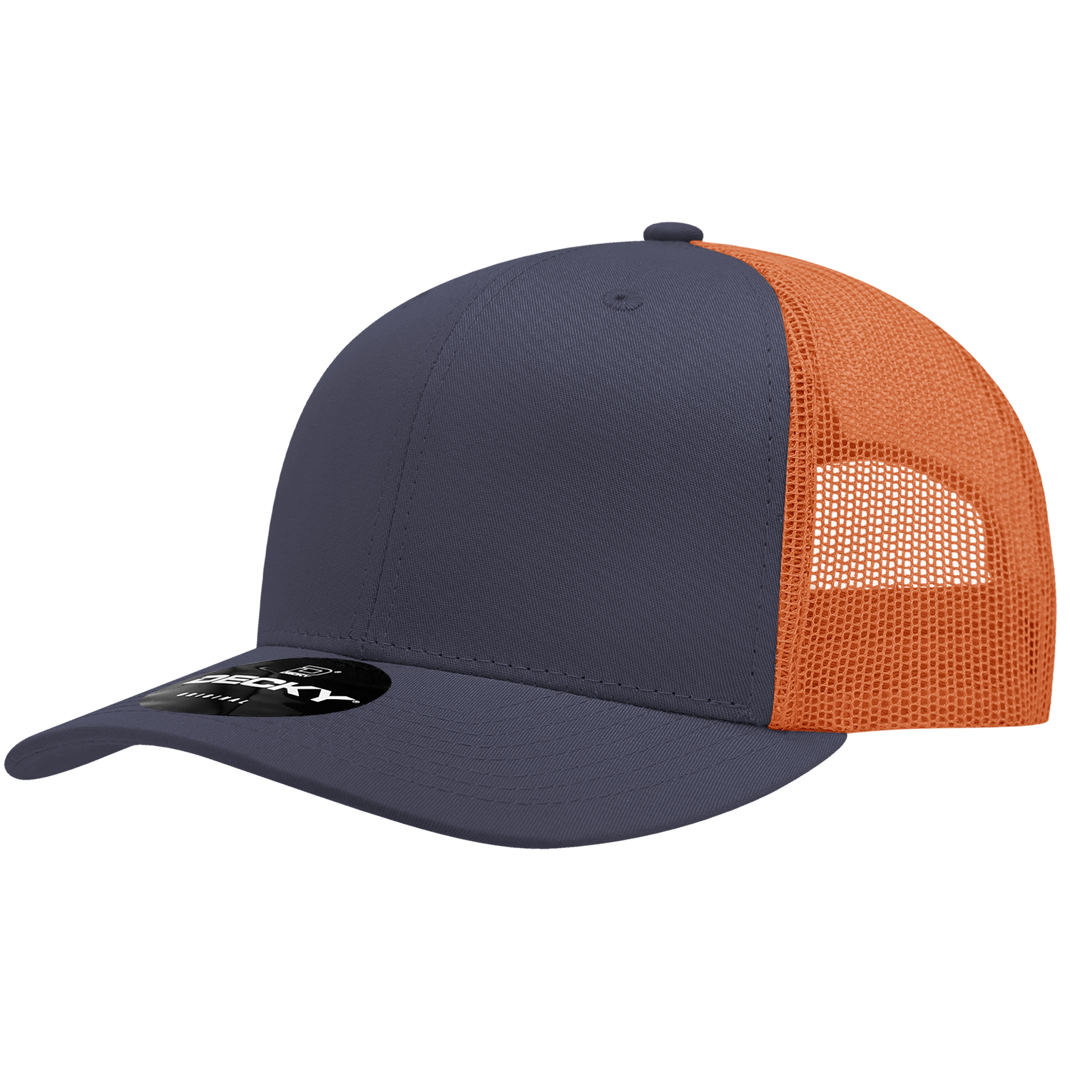 Decky 6021 Mid Profile 6 Panel Poly Cotton Trucker Cap - Navy Orange
