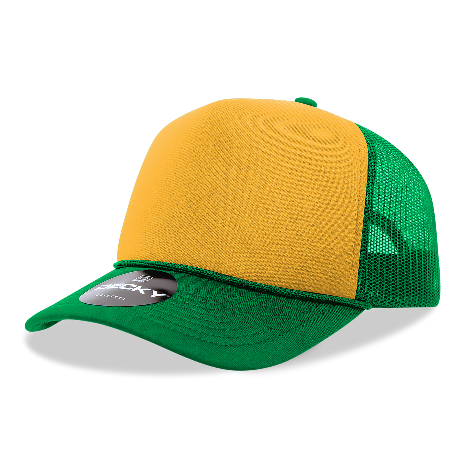 Decky 6025 Mid Profile 6 Panel Poly Cotton Trucker Cap - Kelly Gold Kelly