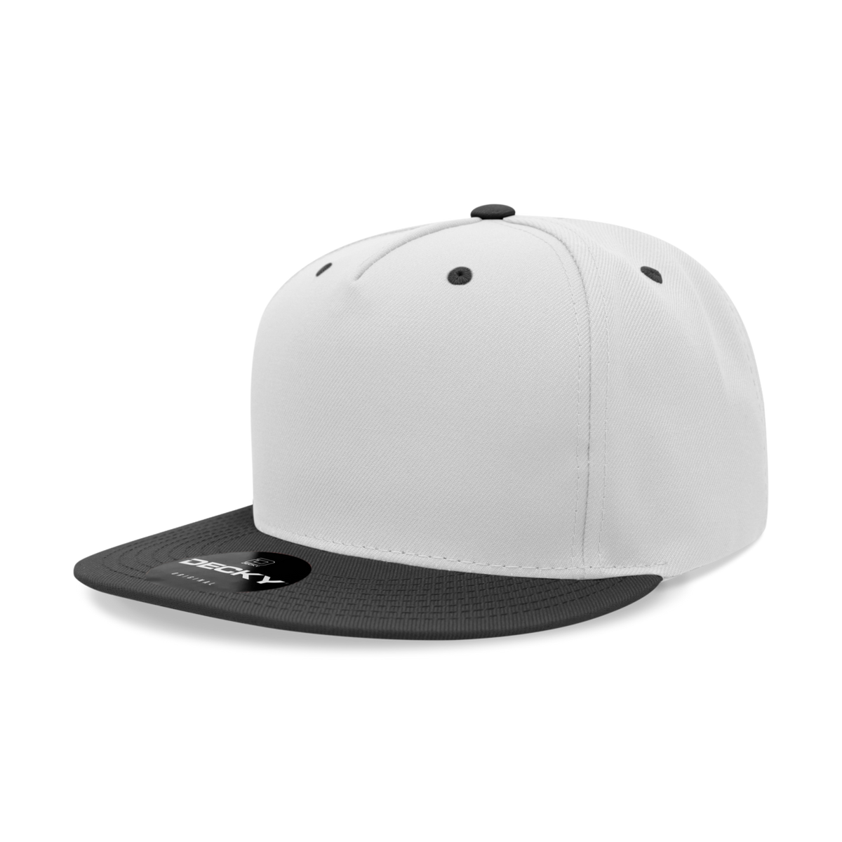Decky 6029 5 Panel High Profile Structured Polyester Snapback - White Black