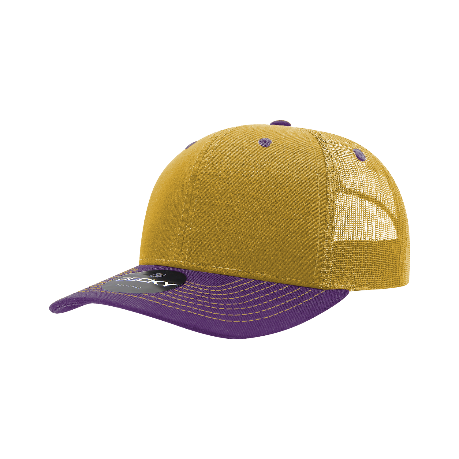 Decky 6031 6 Panel Mid Profile Structured Contra-Stitch Trucker - Gold Purple