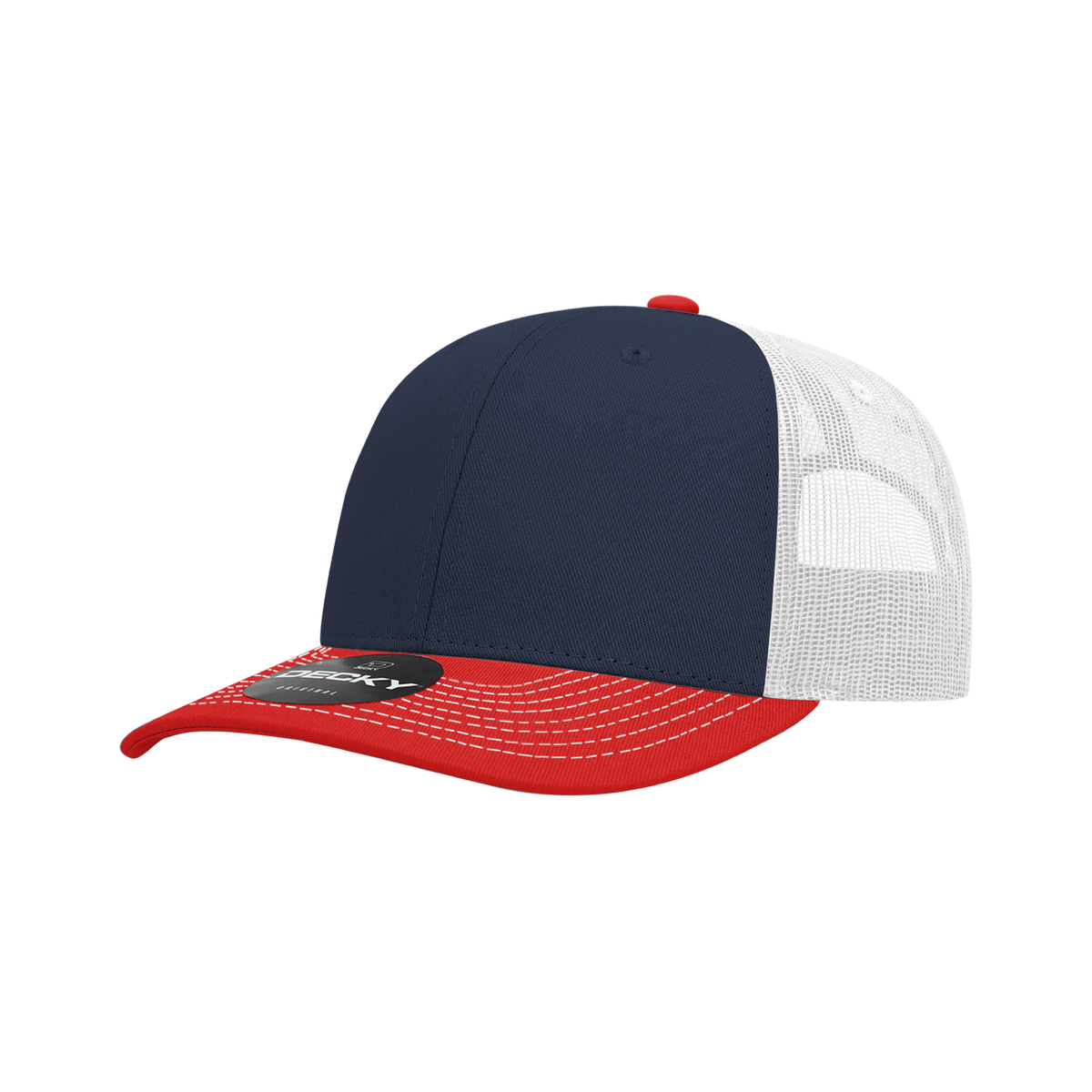 Decky 6031 6 Panel Mid Profile Structured Contra-Stitch Trucker - Red Navy White