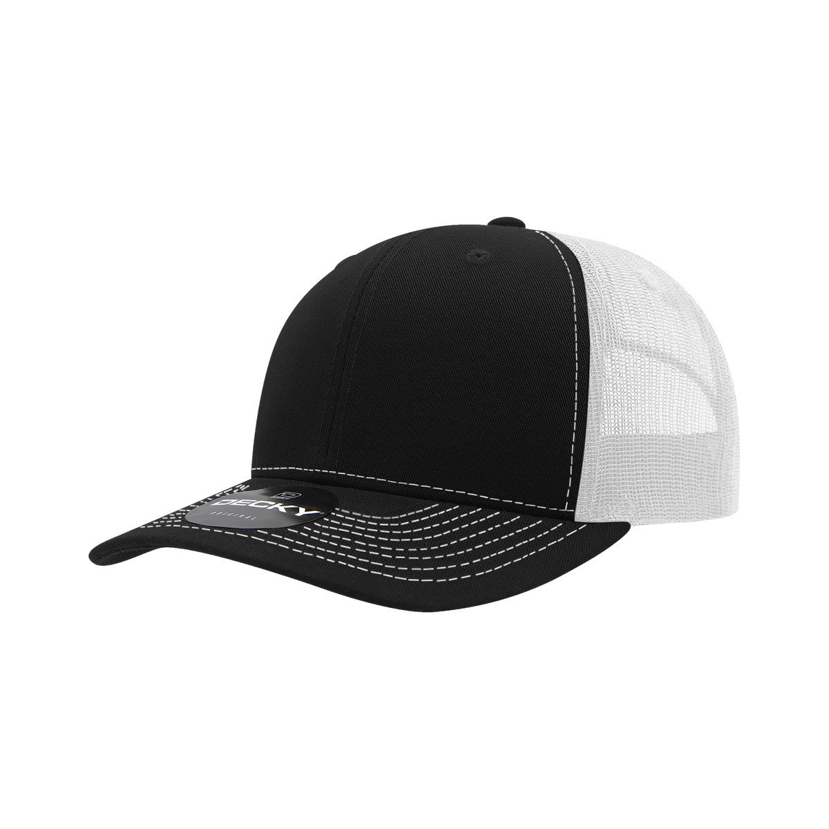 Decky 6031 6 Panel Mid Profile Structured Contra-Stitch Trucker - Black White