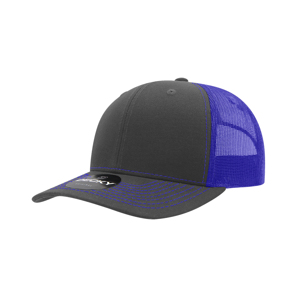 Decky 6031 6 Panel Mid Profile Structured Contra-Stitch Trucker - Charcoal Royal