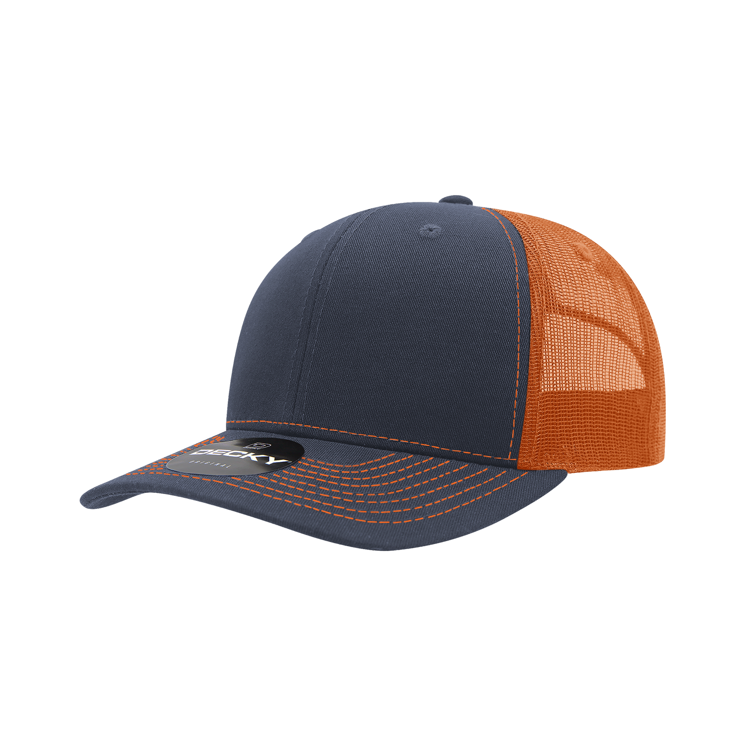 Decky 6031 6 Panel Mid Profile Structured Contra-Stitch Trucker - Navy Orange