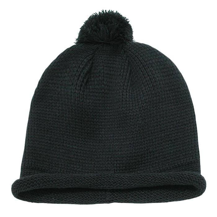 Decky 611A Solid Roll Up Beanie with Pom Pom - Black