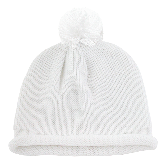 Decky 611A Solid Roll Up Beanie with Pom Pom - White