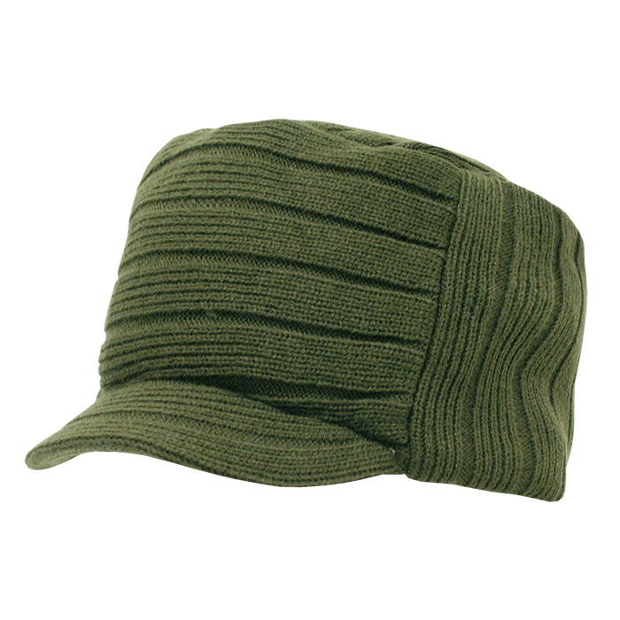 Decky 615 Knitted Flat Top Cap with Visor - Olive