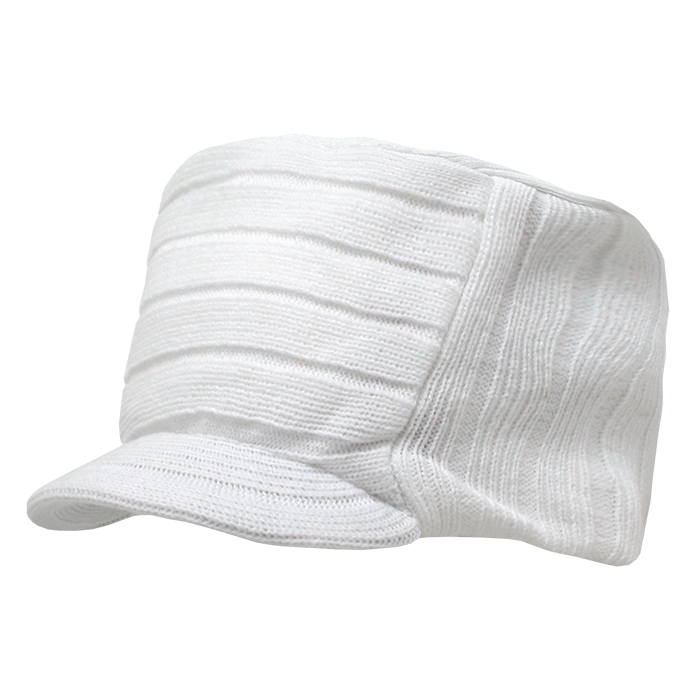 Decky 615 Knitted Flat Top Cap with Visor - White