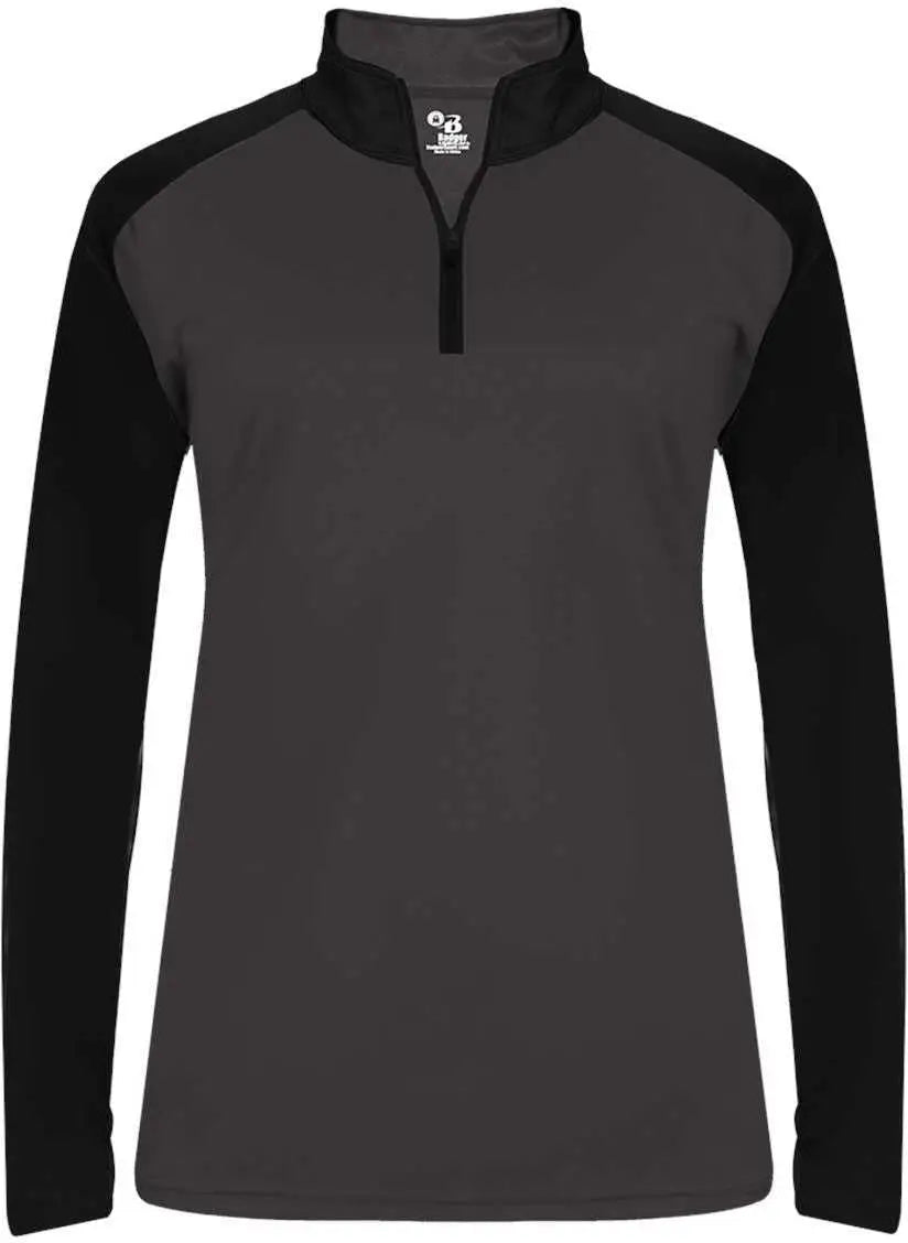 Badger Sport 4008 Ultimate Softlock Ladies 1/4 Zip - Graphite Black