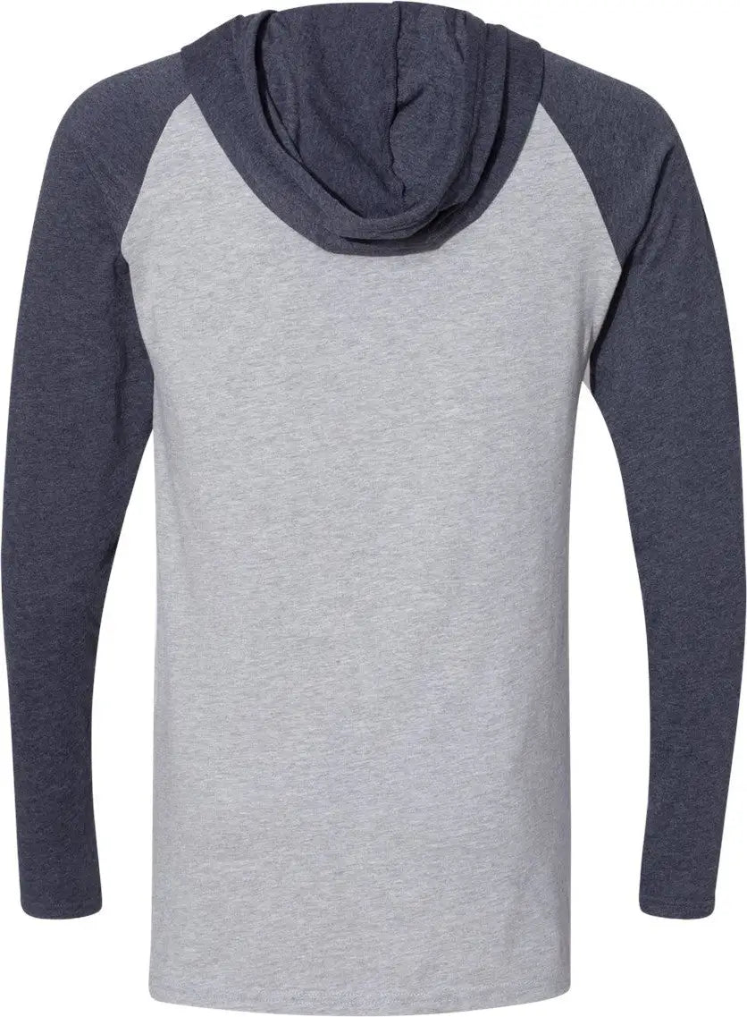 Lat 6917 Fine Jersey Hooded Long Sleeve Raglan T-shirt - Vintage Heather Navy White - Xs
