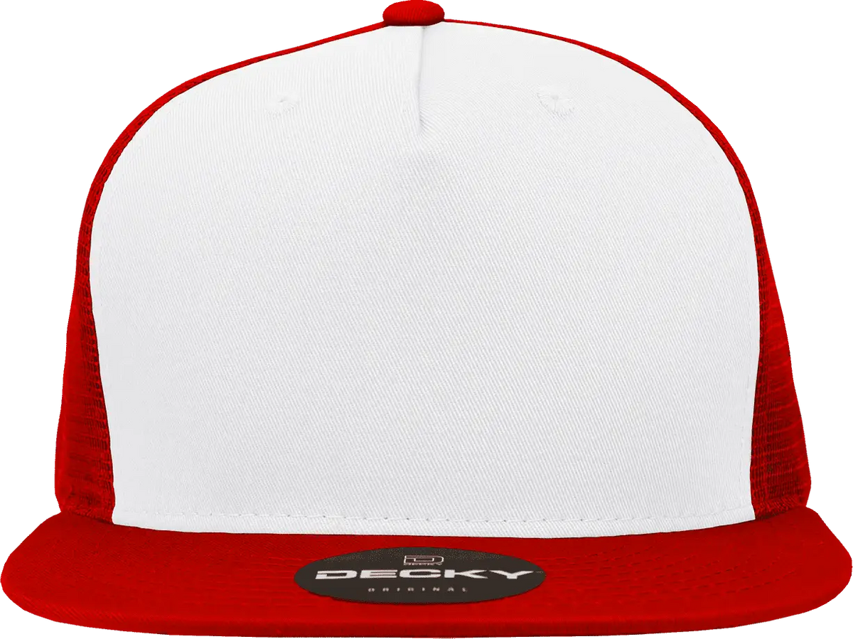 Decky 1040 Classic 5 Panel Trucker Cap - White Red - one Size Fits Most